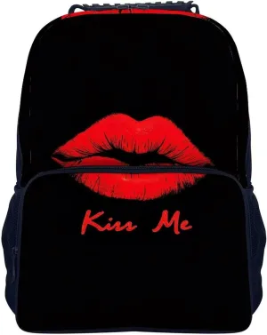 Black Red Lip Print Kiss Me Daypack Big Capacity integrity chaos investigator Shoulder Bag With Smooth Zippers for Hiking Work Walking Cycling Supdreamc Men Women Polyester 