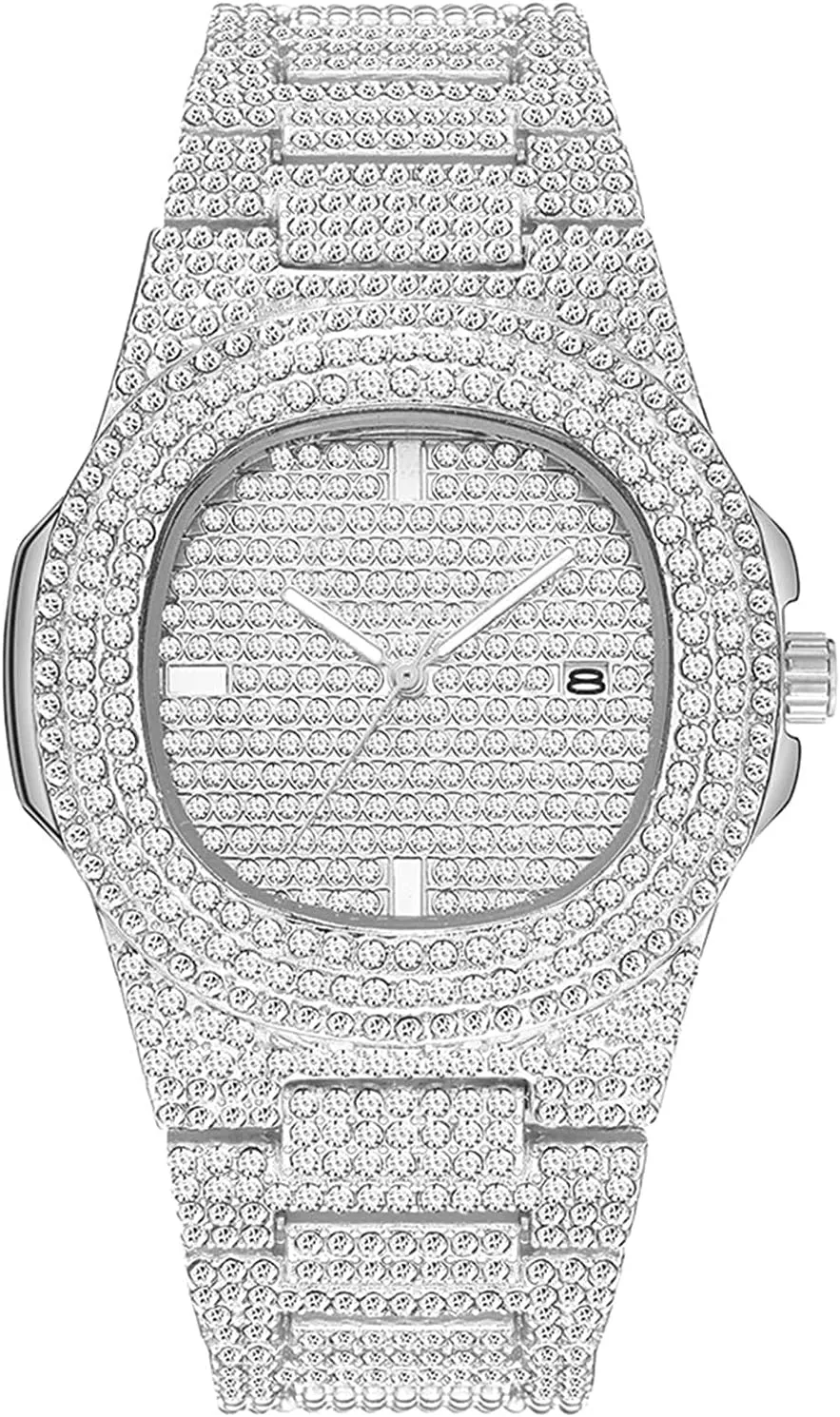 Bling-ed Out Gold Silver spring Stainless Steel Quartz Analog Wrist Watch BESTKANG Fashion Unisex Crystal Diamond Watches Mens/Womens Luxury 