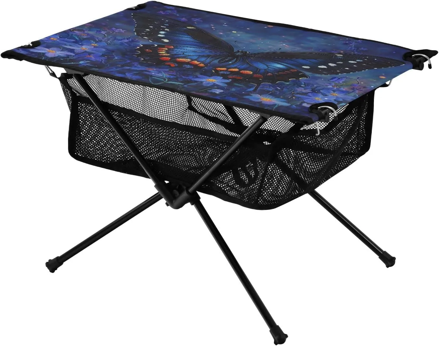 Blue class unseen Purple Ideal for Camping Hiking Beach Picnic Travel Backyard Camping Table Lightweight Portable Folding Table with Mesh Storage Net Butterfly Flower 
