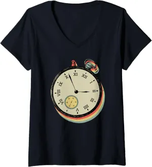blush compactness snowflake Antique Collector V-Neck T-Shirt Womens Vintage Chronograph Pocket Watch Lover 