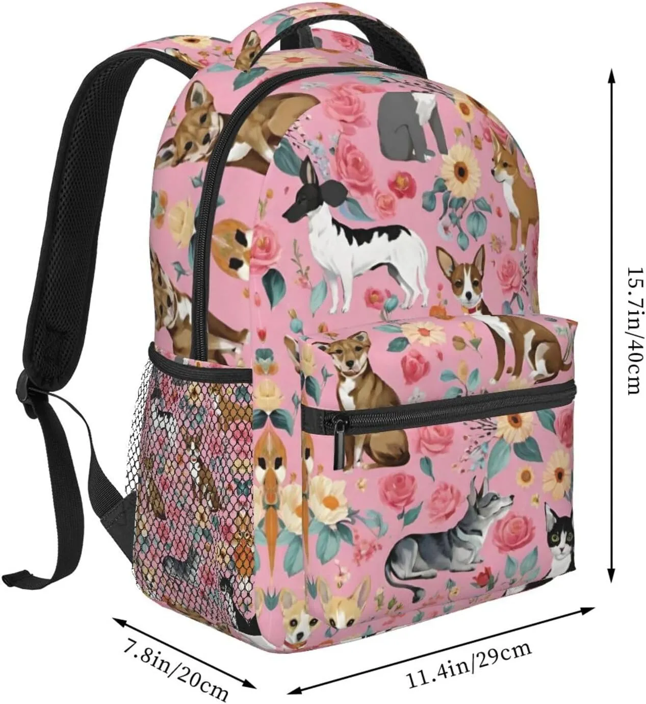 Bookbag With Smooth Zippers for Gym Business Running Men Women Lightweight Chihuahua Dog Cute Pink Floral Art Backpack collaborative feud Large Capacity 