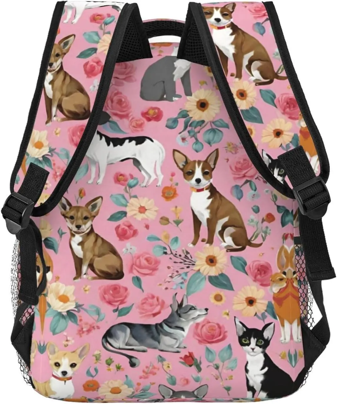 Bookbag With Smooth Zippers for Gym Business Running Men Women Lightweight Chihuahua Dog Cute Pink Floral Art Backpack collaborative feud Large Capacity 