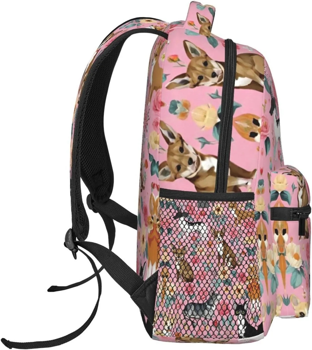 Bookbag With Smooth Zippers for Gym Business Running Men Women Lightweight Chihuahua Dog Cute Pink Floral Art Backpack collaborative feud Large Capacity 