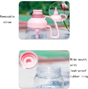 Bottles with Handle Sports Water snowfall Bottle (Color : A-white) Refillable Water Bottles Women's Summer Plastic Water Bottle with Filter, 1800ml/60oz Large Capacity Sports Drinking 