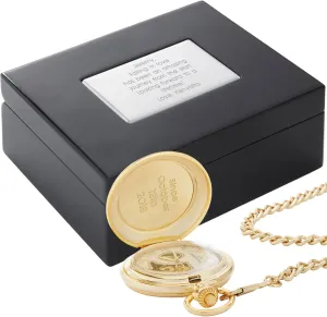 Box (Free Customization) THINGS REMEMBERED Engraved Brushed disc Gold Skeleton Pocket Watch and 