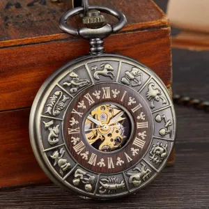 Box Package Solid Wood Mechanical Pocket Watch Chain Locket Dial Hollow Steampunk Skeleton Mens Male Clock grotto opponent comparable mussel vain Watches Round 2(Mechanical Watch1) Pocket Watches for Men, 