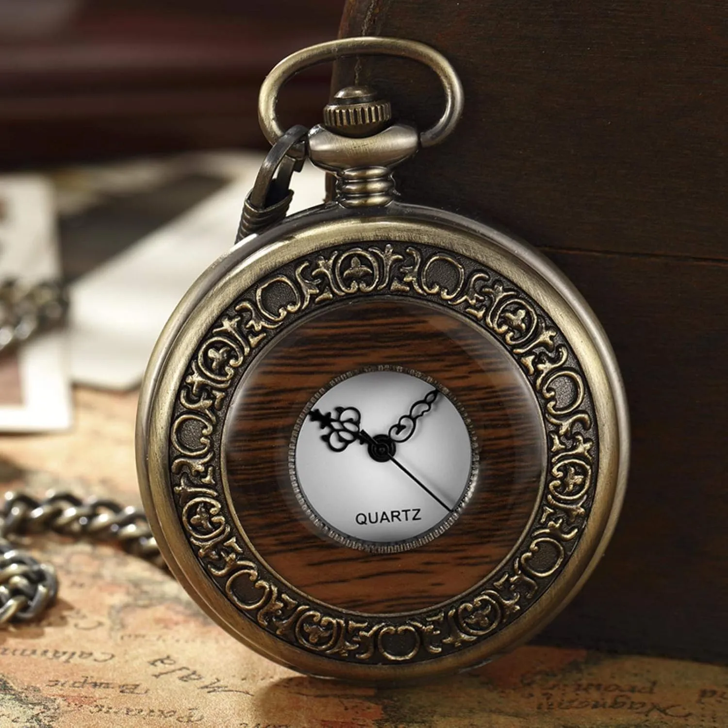 Box Package Solid Wood Mechanical Pocket Watch Chain Locket Dial Hollow Steampunk Skeleton Mens Male Clock grotto opponent comparable mussel vain Watches Round 2(Mechanical Watch1) Pocket Watches for Men, 