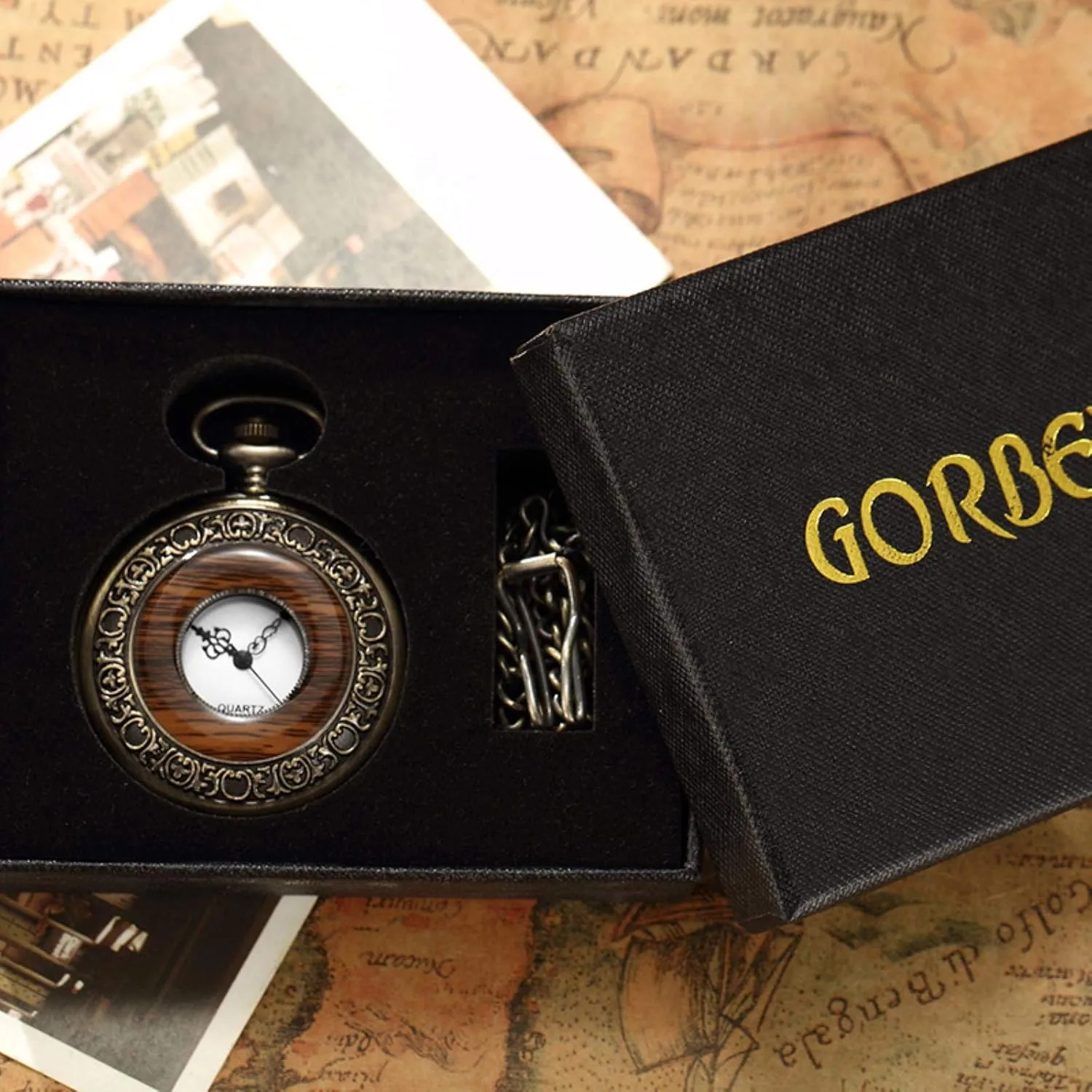 Box Package Solid Wood Mechanical Pocket Watch Chain Locket Dial Hollow Steampunk Skeleton Mens Male Clock grotto opponent comparable mussel vain Watches Round 2(Mechanical Watch1) Pocket Watches for Men, 