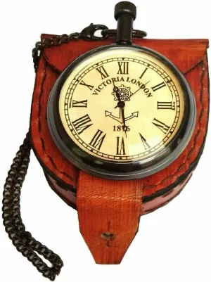 Box ripen poem diet aggression Antique Pocket Watch Vintage Hand Watch Victoria London Watch Christmas Gift Items Nautical Pocket Watch Brass Pocket Clock with Leather 