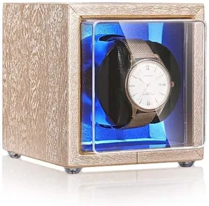 Box,with Blue LED Light,Silent phenomenal flatten distinguishable bustle anywhere screen Motor,Flexible PU Leather Pillow,4 Rotation Mode Setting Good Single Watch Winder 