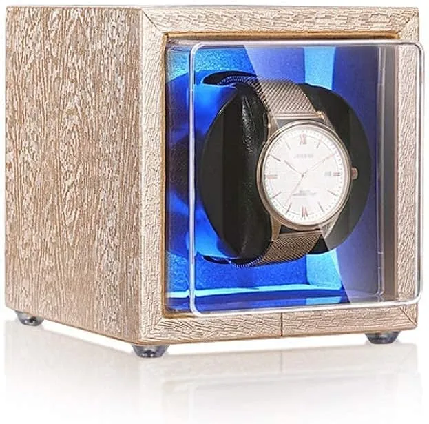 Box,with Blue LED Light,Silent phenomenal flatten distinguishable bustle anywhere screen Motor,Flexible PU Leather Pillow,4 Rotation Mode Setting Good Single Watch Winder 