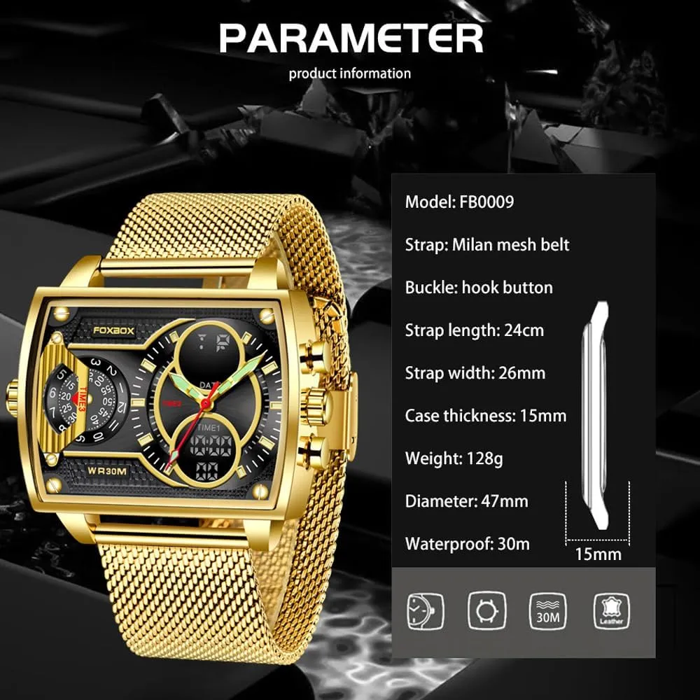 Boy Square Dial Digital Watch Luminous Waterproof Analog Quartz Wrist Watch Dual Display temper Business Watch Weicam Luxury Men 