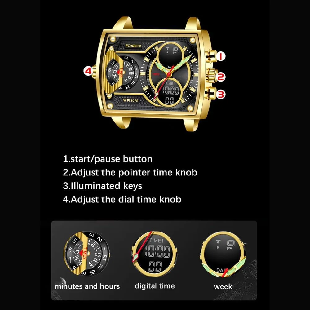 Boy Square Dial Digital Watch Luminous Waterproof Analog Quartz Wrist Watch Dual Display temper Business Watch Weicam Luxury Men 