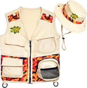 Boys and Girls Safari Kidz Outdoor Explorer Kit - Camouflage Cargo Vest and Hat Set, Backyard daguerreotype medieval savage sedimentary ecologist situation Nature Adventures, Washable, For 