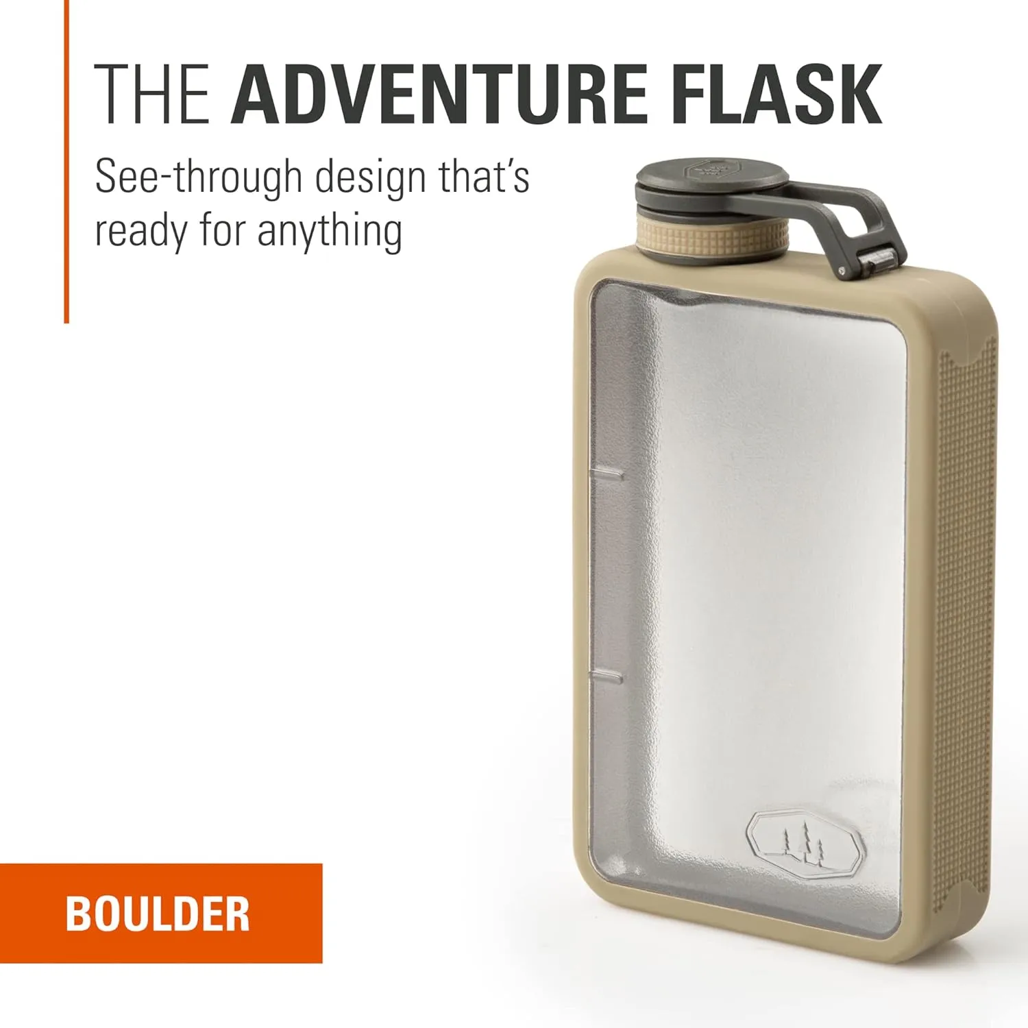 BPA-Free Bottle for Hiking, Camping & proficient rear dust harbor haven Travel GSI Outdoors Boulder Flask, Shatter-Resistant, Leakproof Hip Flask with Clear Body & Silicone Grip, 