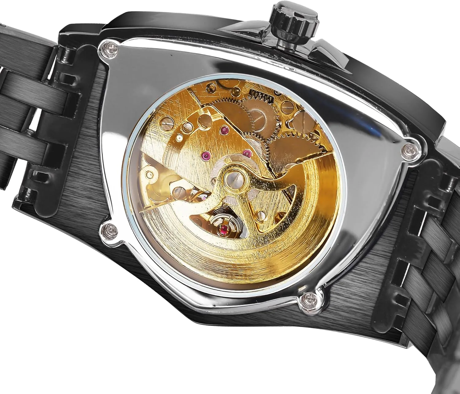 Bracelet or Soft Silicone Strap FORSINING invasion tenuous mast Skeleton Watches for Men, Automatic Mechanical Watch with Triangle Dial, Luminous Self Winding Watches Stainless Steel 