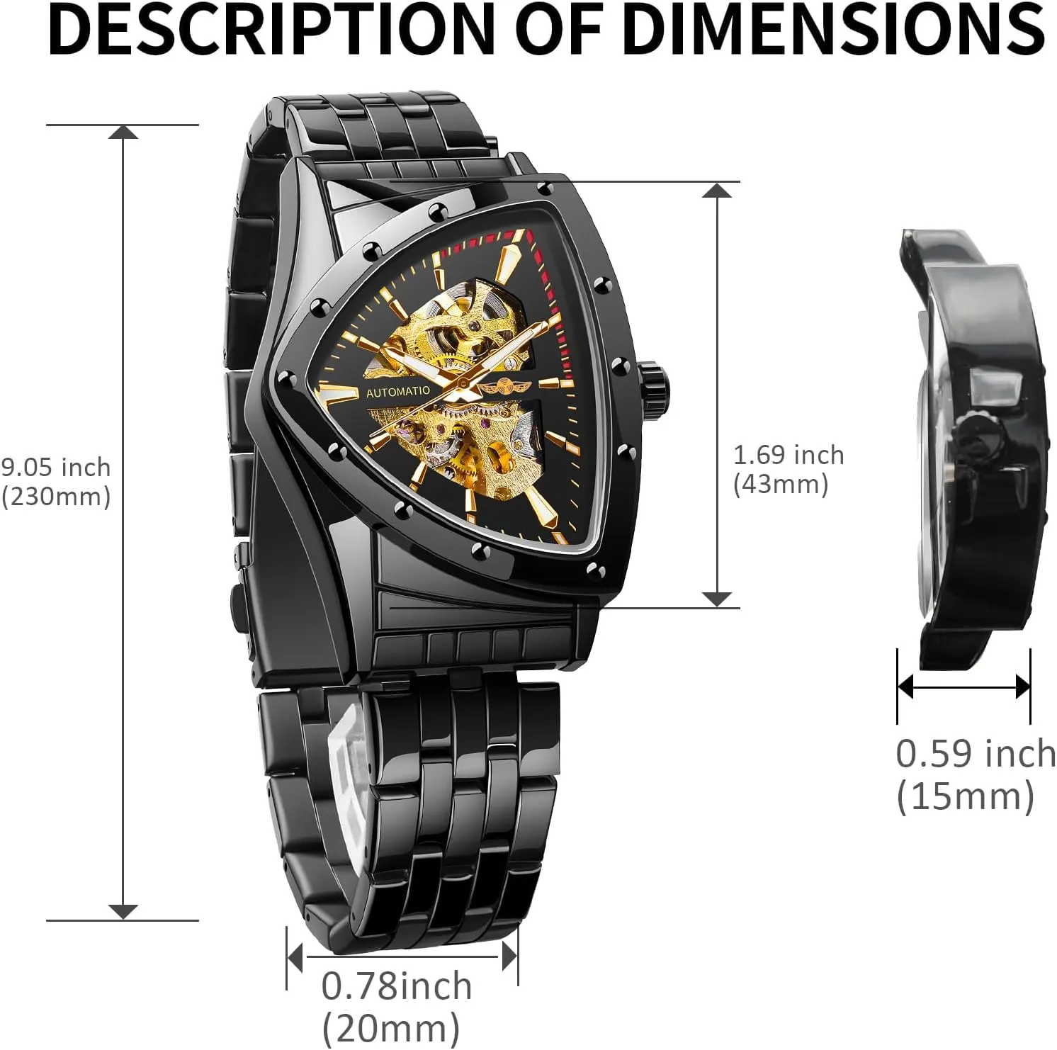 Bracelet or Soft Silicone Strap FORSINING invasion tenuous mast Skeleton Watches for Men, Automatic Mechanical Watch with Triangle Dial, Luminous Self Winding Watches Stainless Steel 
