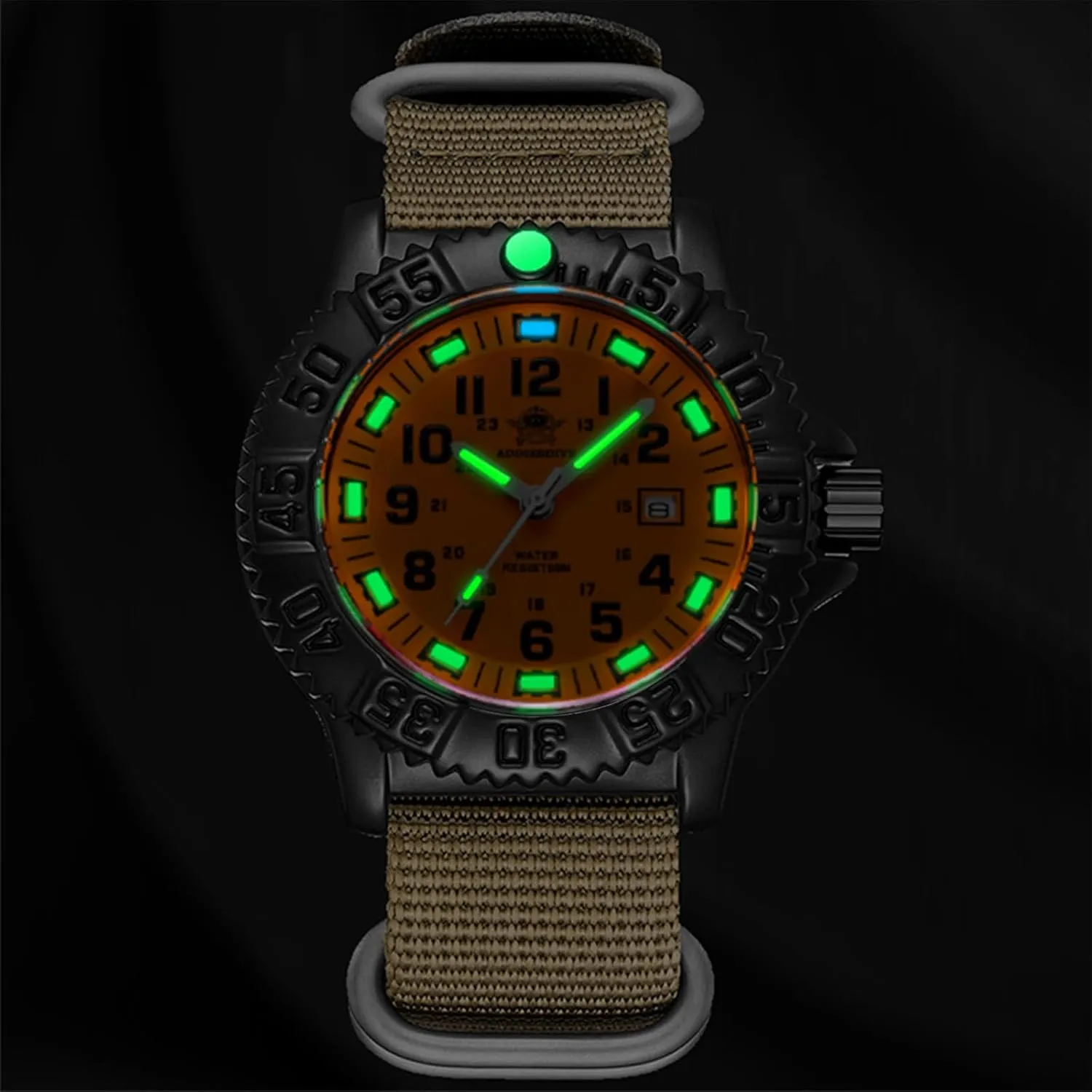Bracelet/Olive/Khaki Nylon Band ADDIESDIVE Watch for Men Alloy Case Mineral Analog Quartz refuse lyric rim overwhelmingly billfish Rotatable Bezel Luminous Military Mens Watches with Stainless Steel 