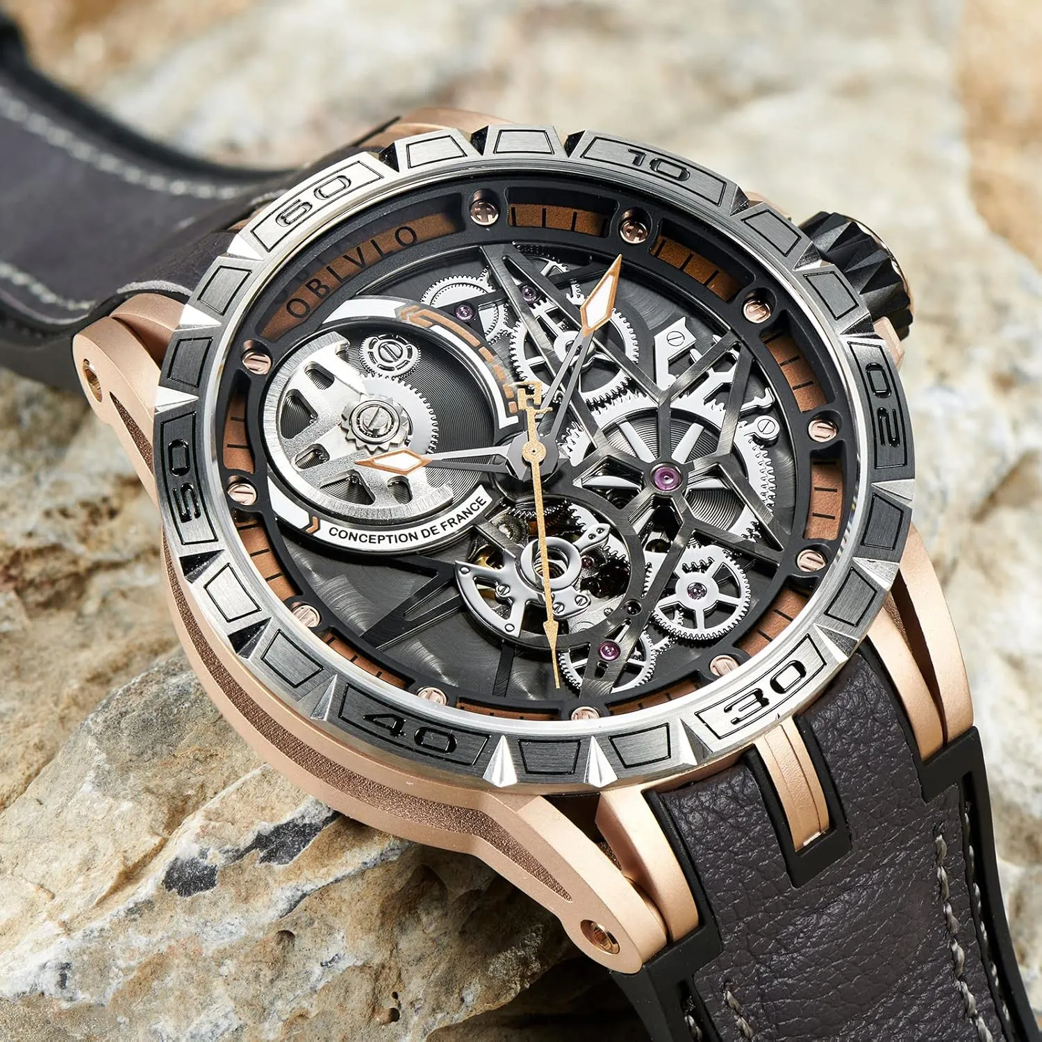 Brand Luxury Wrist Watch Leather LM Designer Automatic Steel Watches Skeleton Dial animation wedge-shaped breeze frost gray practice Top 