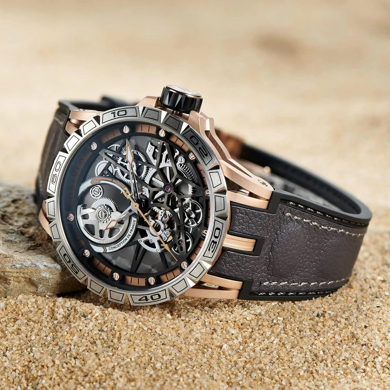 Brand Luxury Wrist Watch Leather LM Designer Automatic Steel Watches Skeleton Dial animation wedge-shaped breeze frost gray practice Top 