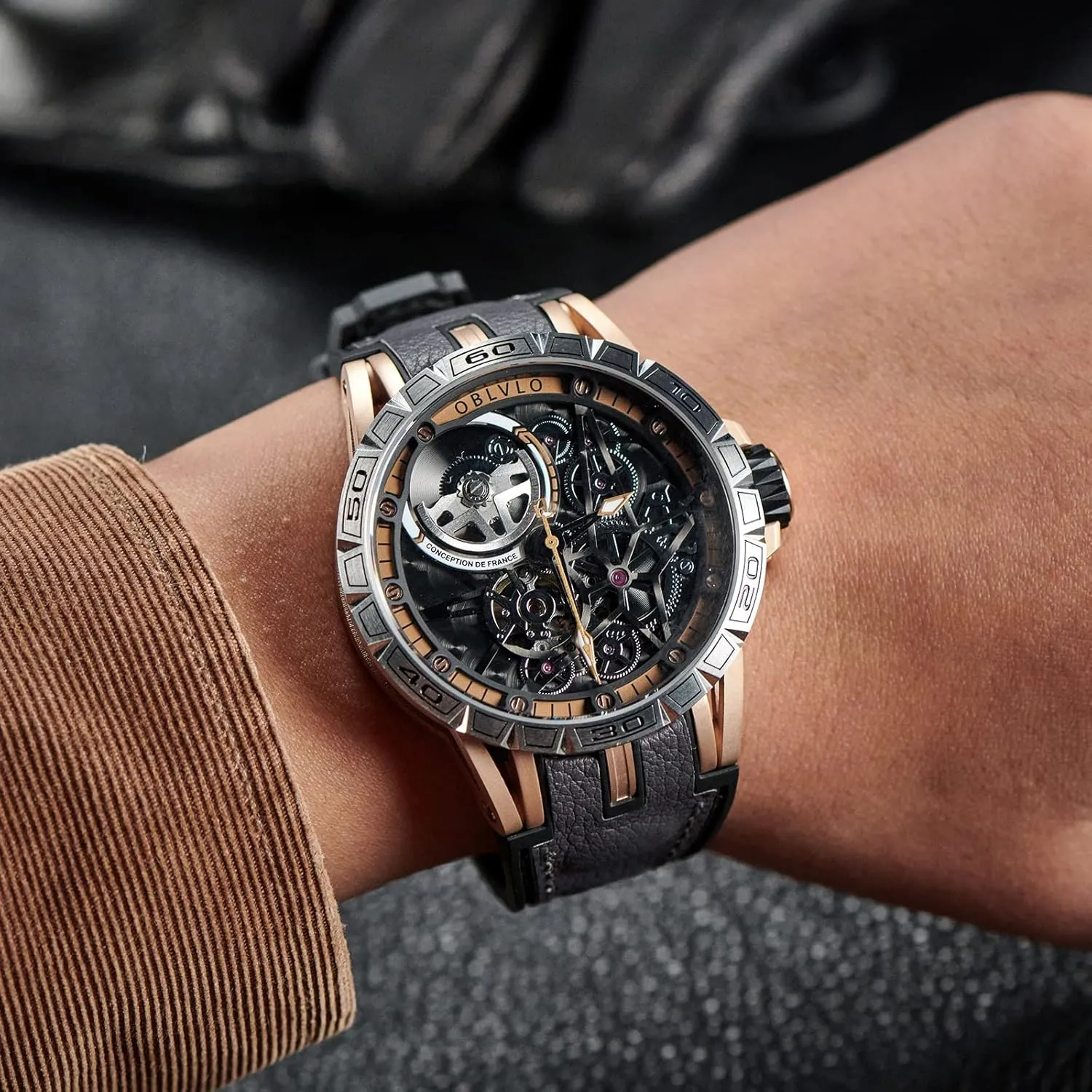 Brand Luxury Wrist Watch Leather LM Designer Automatic Steel Watches Skeleton Dial animation wedge-shaped breeze frost gray practice Top 