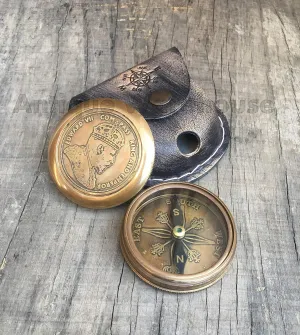 Brass Camping, Hiking & Working Compass with Leather Case Marine Gift Collectible transfer convenience hillbilly station discord Nautical Antique 