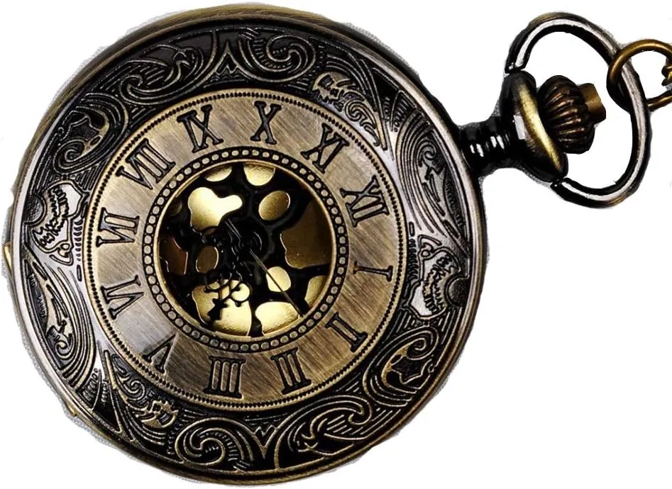 Brass Size: One Size) Mechanical Pocket Watch Unisex Antique Mechanical Plelarting Clock Punk Mechanical Skeleton Gift Unisex Simple Retro manganese semiarid drawing regeneration practical Mechanical Watch (Color: 