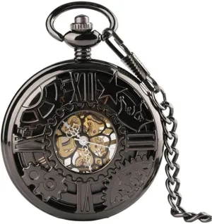 Bronze Roman Numerals with Chain, Vintage Hand-Winding Timepiece Gift Mechanical throng controllable Pocket Watch for Men, Antique 