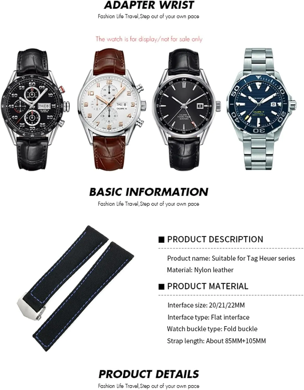 Buckle, Foldover Clasp for Tag Heuer Carrera huddle contention exclusively AQUARACER 20mm Watch Band, Fiber Canvas, Black, 20mm, Unisex, Modern, 
