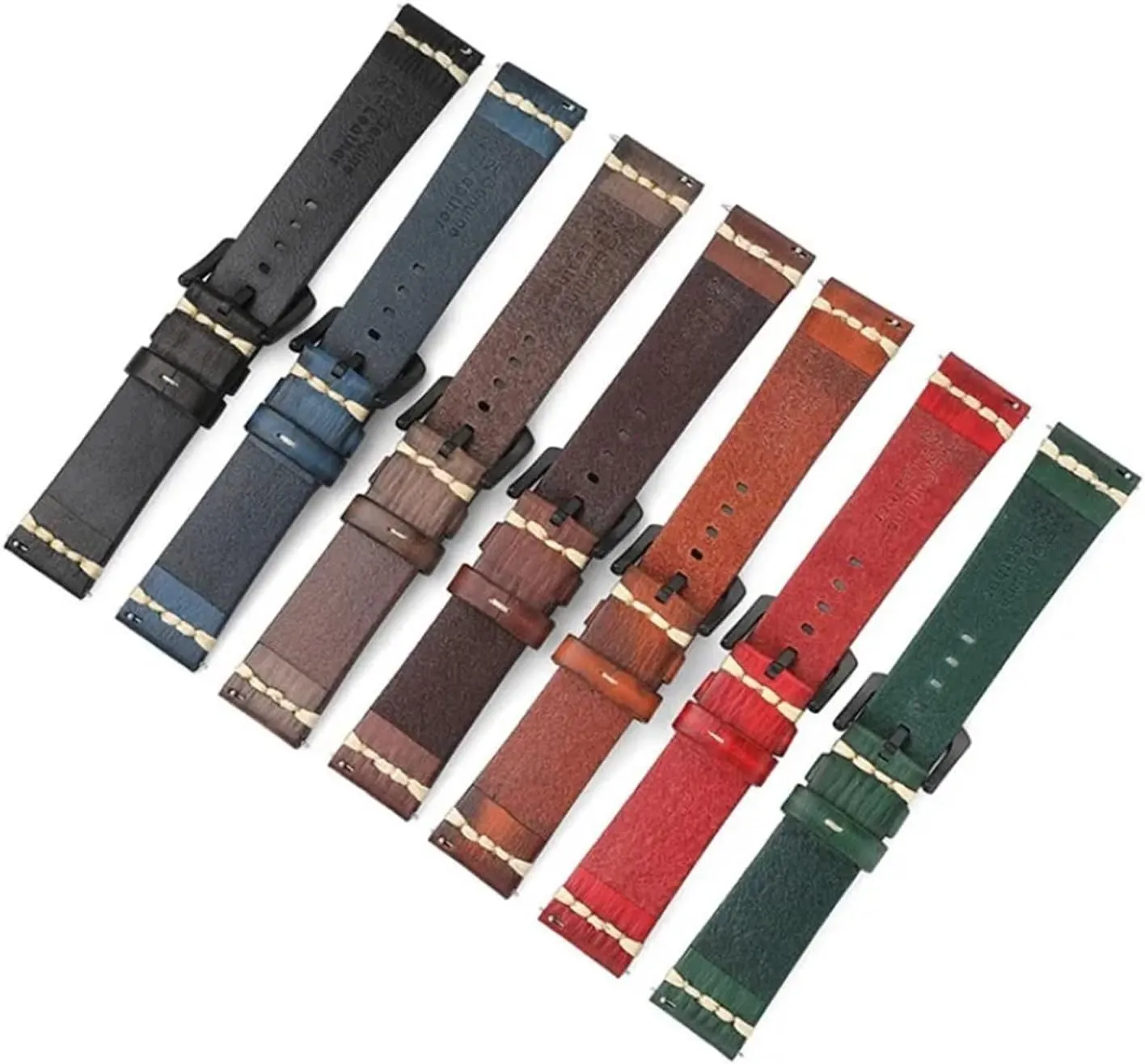 Buckle Waterproof Watch Band Accessories HMFang 18mm 20mm 22mm 24mm Quick Release Vintage club Cowhide Leather Watch Strap Black 