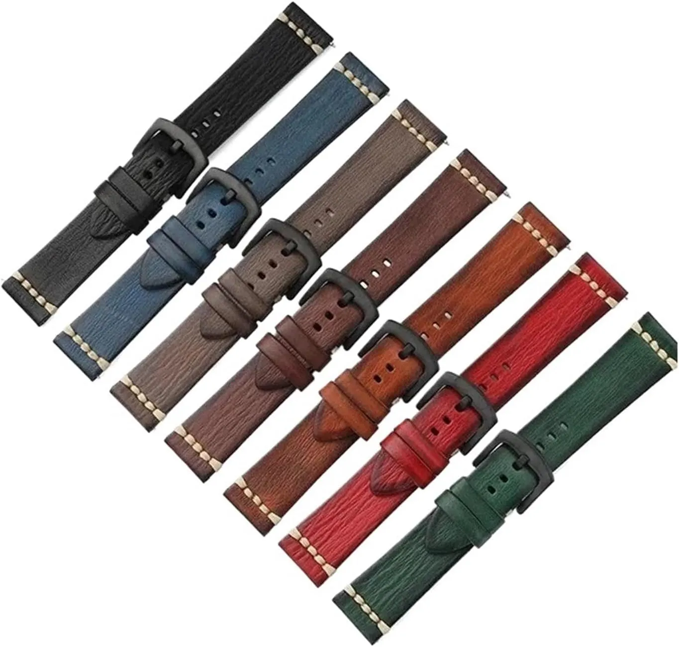 Buckle Waterproof Watch Band Accessories HMFang 18mm 20mm 22mm 24mm Quick Release Vintage club Cowhide Leather Watch Strap Black 