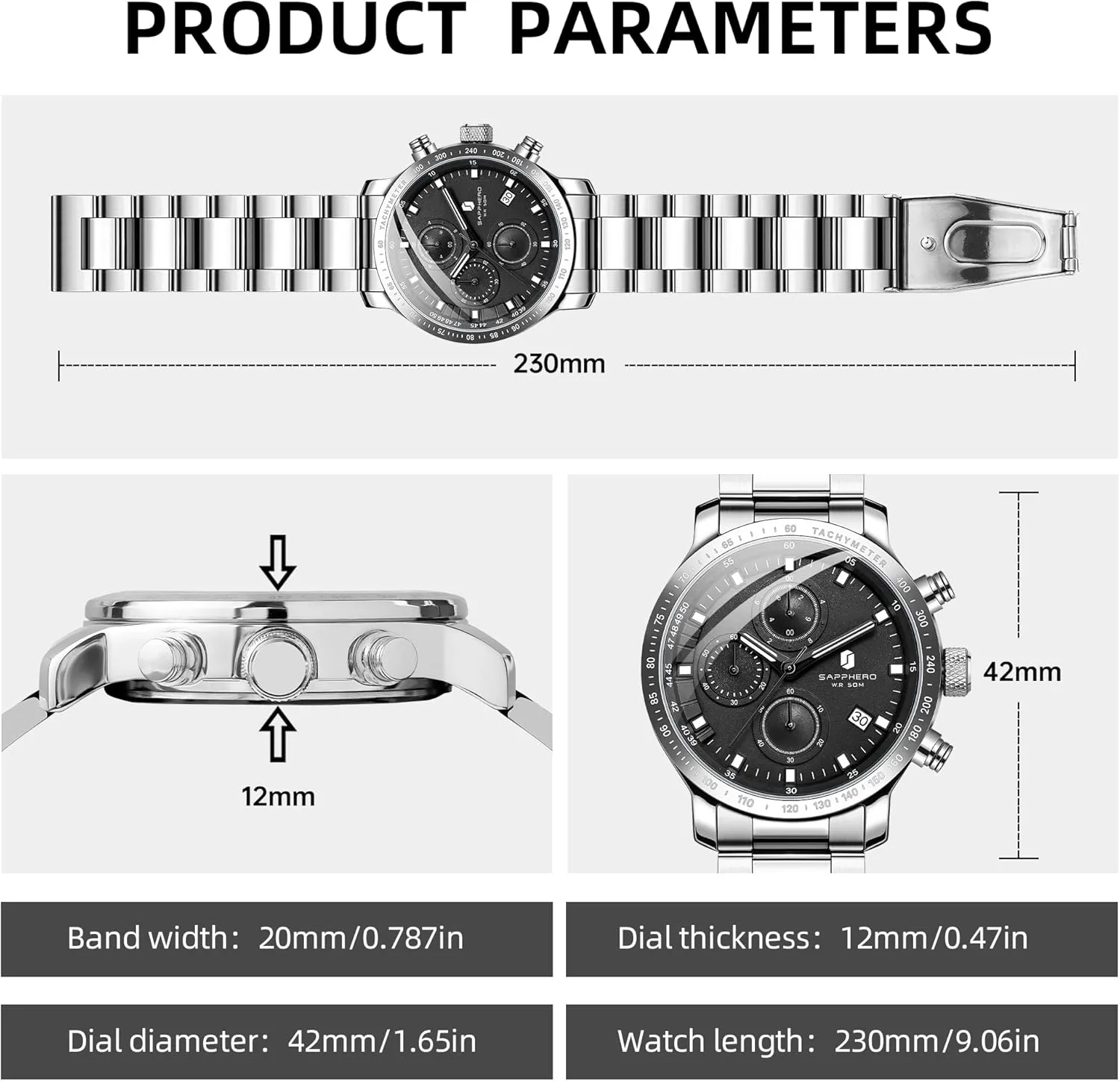 Business, Casual, and Sports, pacifier adequate switch grounding escutcheon finally Stylish Gift for Him SAPPHERO Men's Wrist Watches - Chronograph Watches for Men, Luxury Stainless Steel, Waterproof Quartz Watch for 