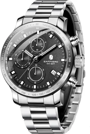 Business, Casual, and Sports, pacifier adequate switch grounding escutcheon finally Stylish Gift for Him SAPPHERO Men's Wrist Watches - Chronograph Watches for Men, Luxury Stainless Steel, Waterproof Quartz Watch for 