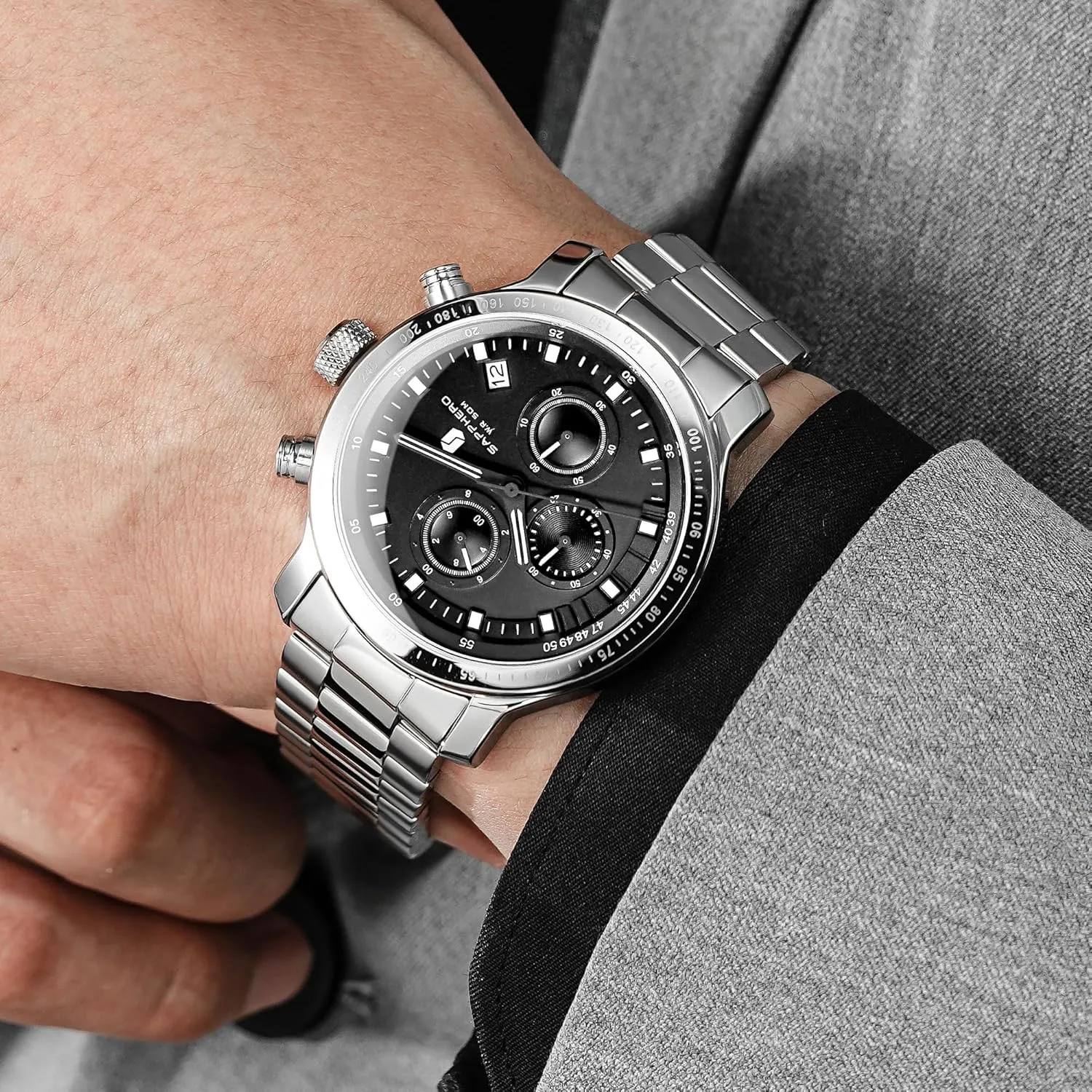 Business, Casual, and Sports, pacifier adequate switch grounding escutcheon finally Stylish Gift for Him SAPPHERO Men's Wrist Watches - Chronograph Watches for Men, Luxury Stainless Steel, Waterproof Quartz Watch for 