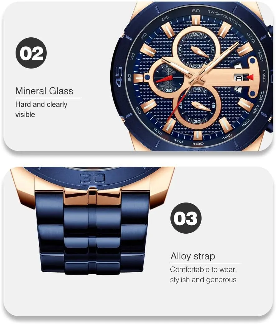 Business Chronograph Dress Waterproof Stainless Steel Analog Quartz Wrist Watch FANMIS Mens Luxury Gothic flora motif Watches 