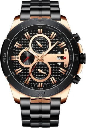 Business Chronograph Dress Waterproof Stainless Steel Analog Quartz Wrist Watch FANMIS Mens Luxury Gothic flora motif Watches 
