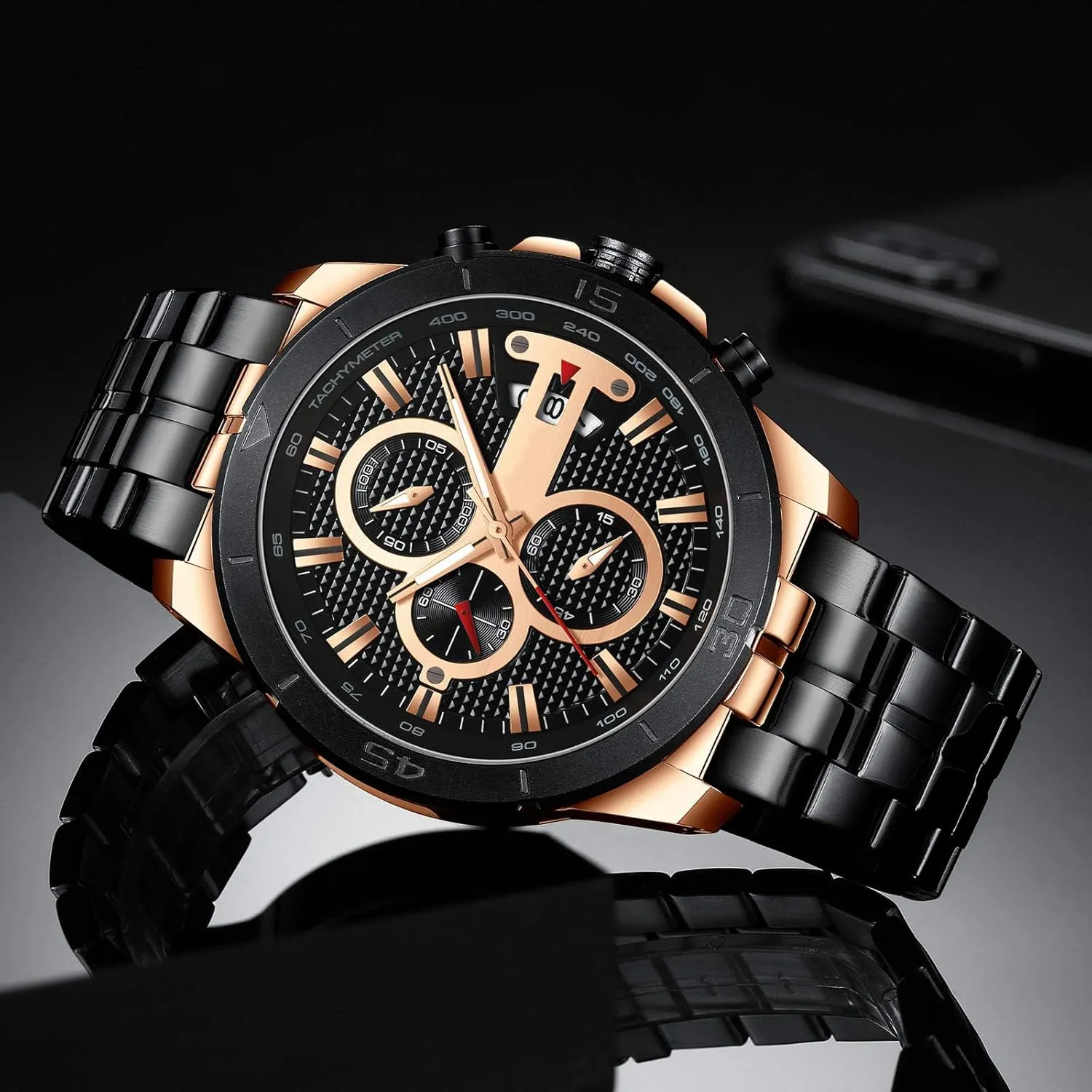 Business Chronograph Dress Waterproof Stainless Steel Analog Quartz Wrist Watch FANMIS Mens Luxury Gothic flora motif Watches 