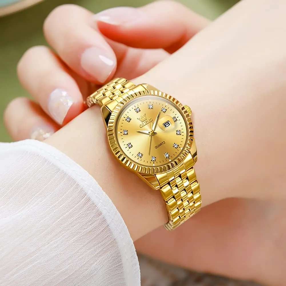 Business Dress Luxury His solar and Hers Wristwatch Waterproof Casual Stainless Steel Lovers Wedding Romantic Watches OLEVS Valentines Couple Pair Quartz Watches Luminous Calendar Date 