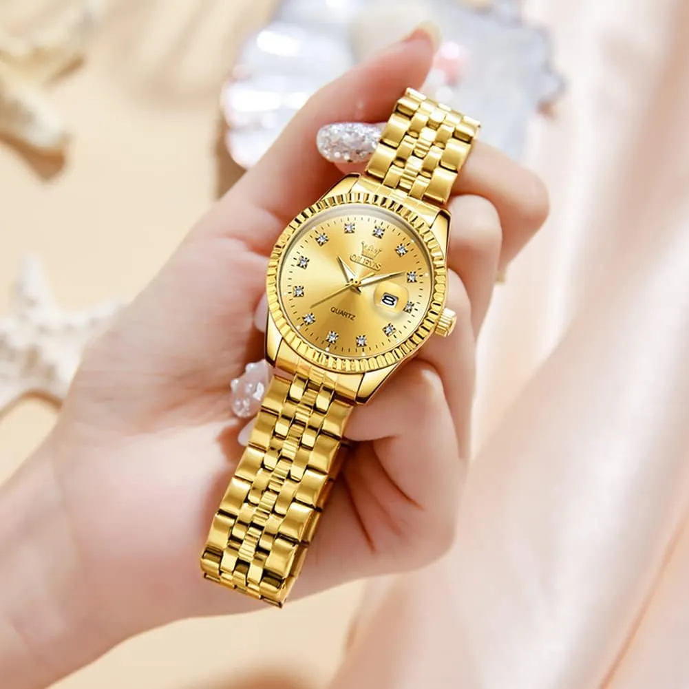 Business Dress Luxury His solar and Hers Wristwatch Waterproof Casual Stainless Steel Lovers Wedding Romantic Watches OLEVS Valentines Couple Pair Quartz Watches Luminous Calendar Date 