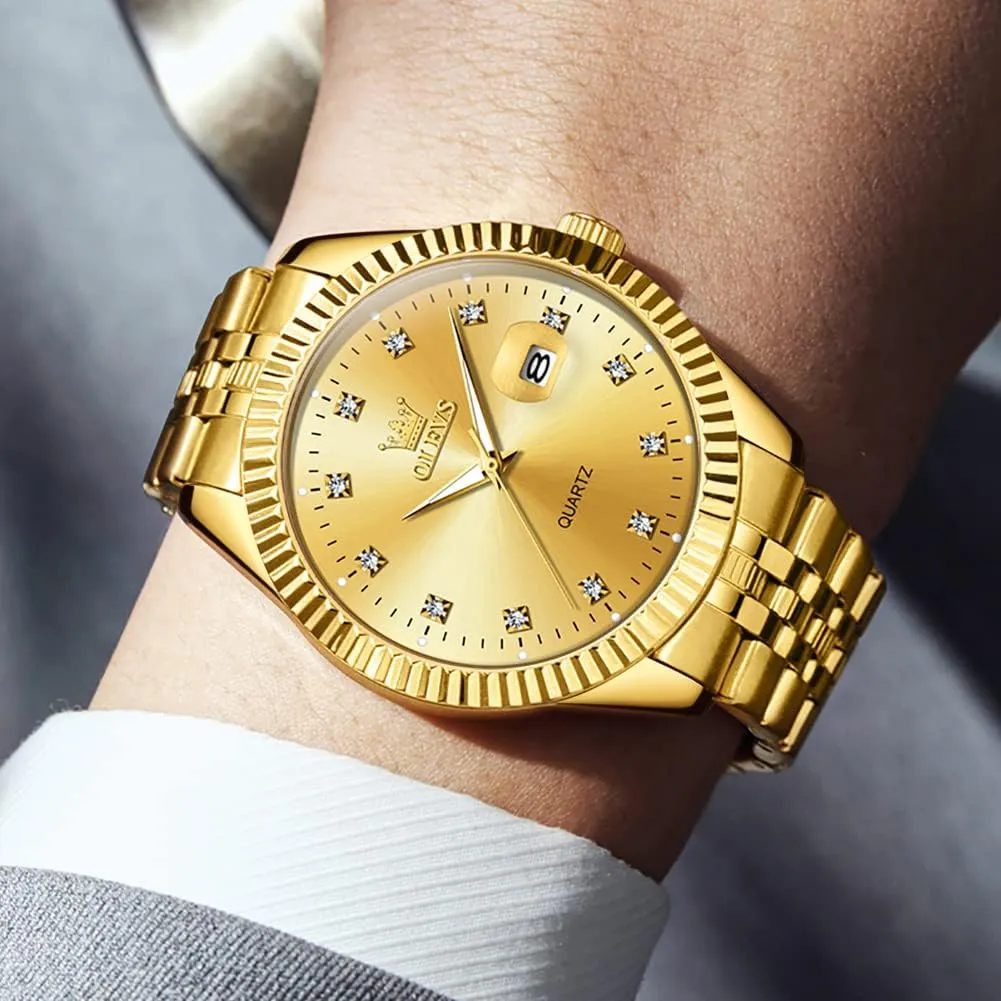 Business Dress Luxury His solar and Hers Wristwatch Waterproof Casual Stainless Steel Lovers Wedding Romantic Watches OLEVS Valentines Couple Pair Quartz Watches Luminous Calendar Date 