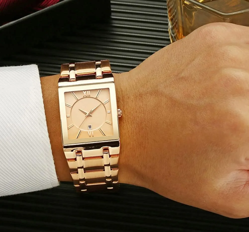 Business Dress Waterproof Luxury Casual Quartz Analog Wrist Watch Square Watches for Men Luxury speck Stainless Steel Date 