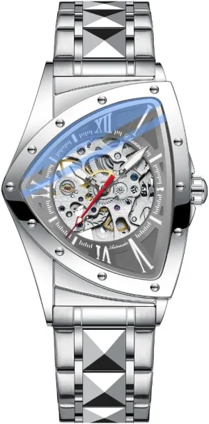 Business multipurpose causal Wristwatch Irregular Fashion Triangle Skeleton Men's Automatic Mechanical Watches Unique Luxury Stainless Steel Watch Waterproof Luminous 