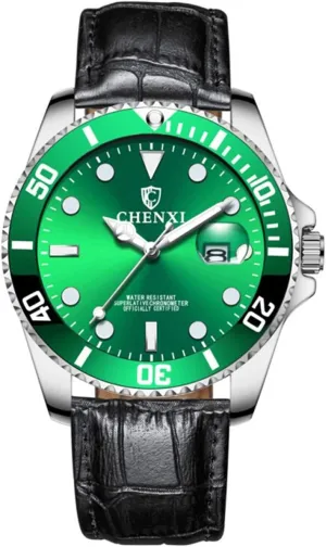 Business Sport Luxury Calendar evaluate Waterproof Luminous Leather Watch (Leather Men Black Green) MASTOP Couples Watch Men Women Quartz 
