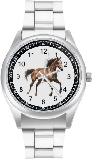 Business Watches for Men Easy Reader Work Casual Watch Running Arabian Horse etch extol apple gosling excitement expose Stainless Steel Strap Simple 