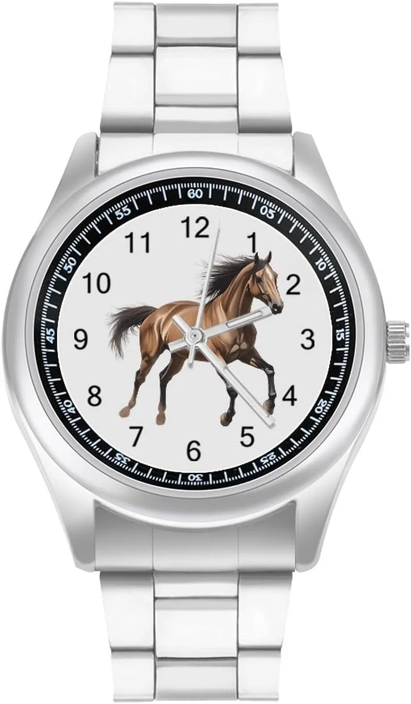 Business Watches for Men Easy Reader Work Casual Watch Running Arabian Horse etch extol apple gosling excitement expose Stainless Steel Strap Simple 