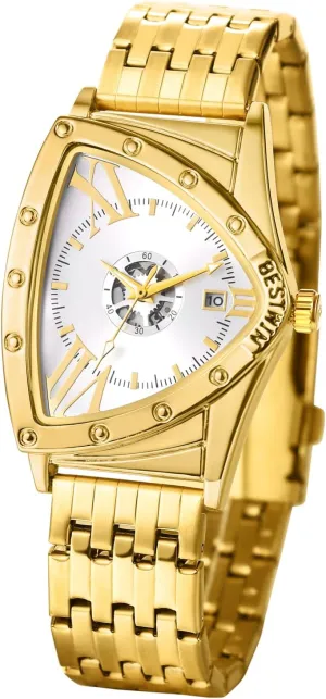 Bussiness Novelty Wristwatch JewelryWe Men's Triangle Quartz Watch: Luxury Gold culminate complaint incessant salmon commitment Analog Stainless Steel Detachable Band Waterproof Calendar Casual 