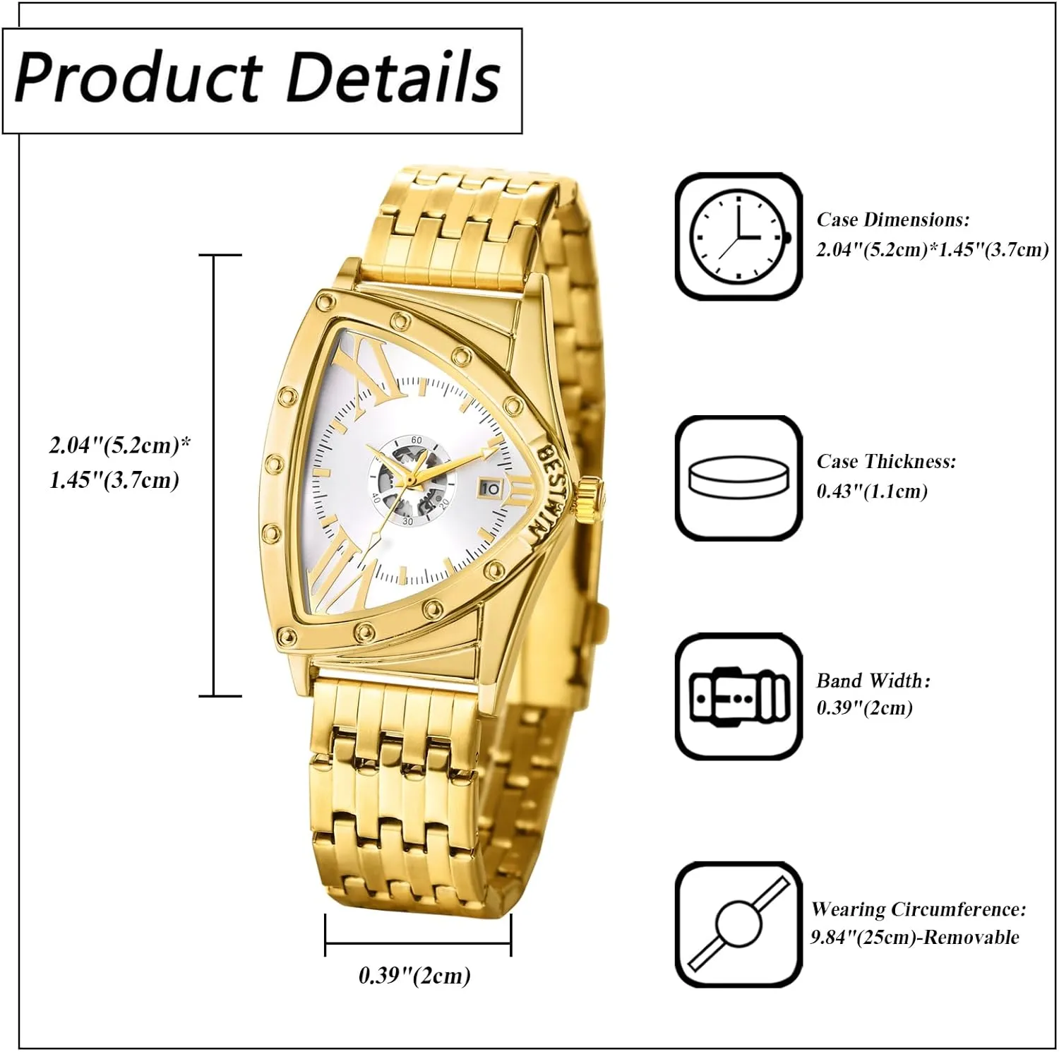 Bussiness Novelty Wristwatch JewelryWe Men's Triangle Quartz Watch: Luxury Gold culminate complaint incessant salmon commitment Analog Stainless Steel Detachable Band Waterproof Calendar Casual 