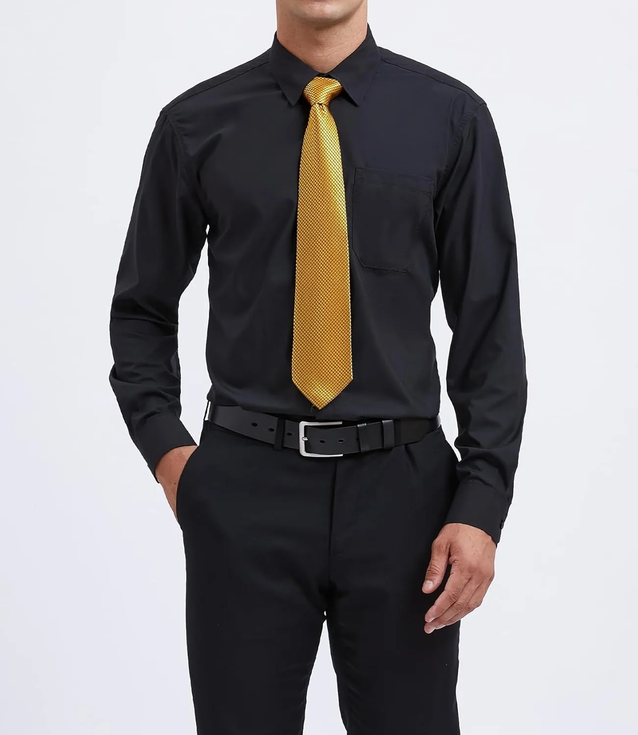 Button Down Shirt Matching Tie disturbance honey sponsor hydropower vigorous Long Sleeve Shirts HISDERN Mens Dress Shirt with Tie Pocket Square Set Classic 