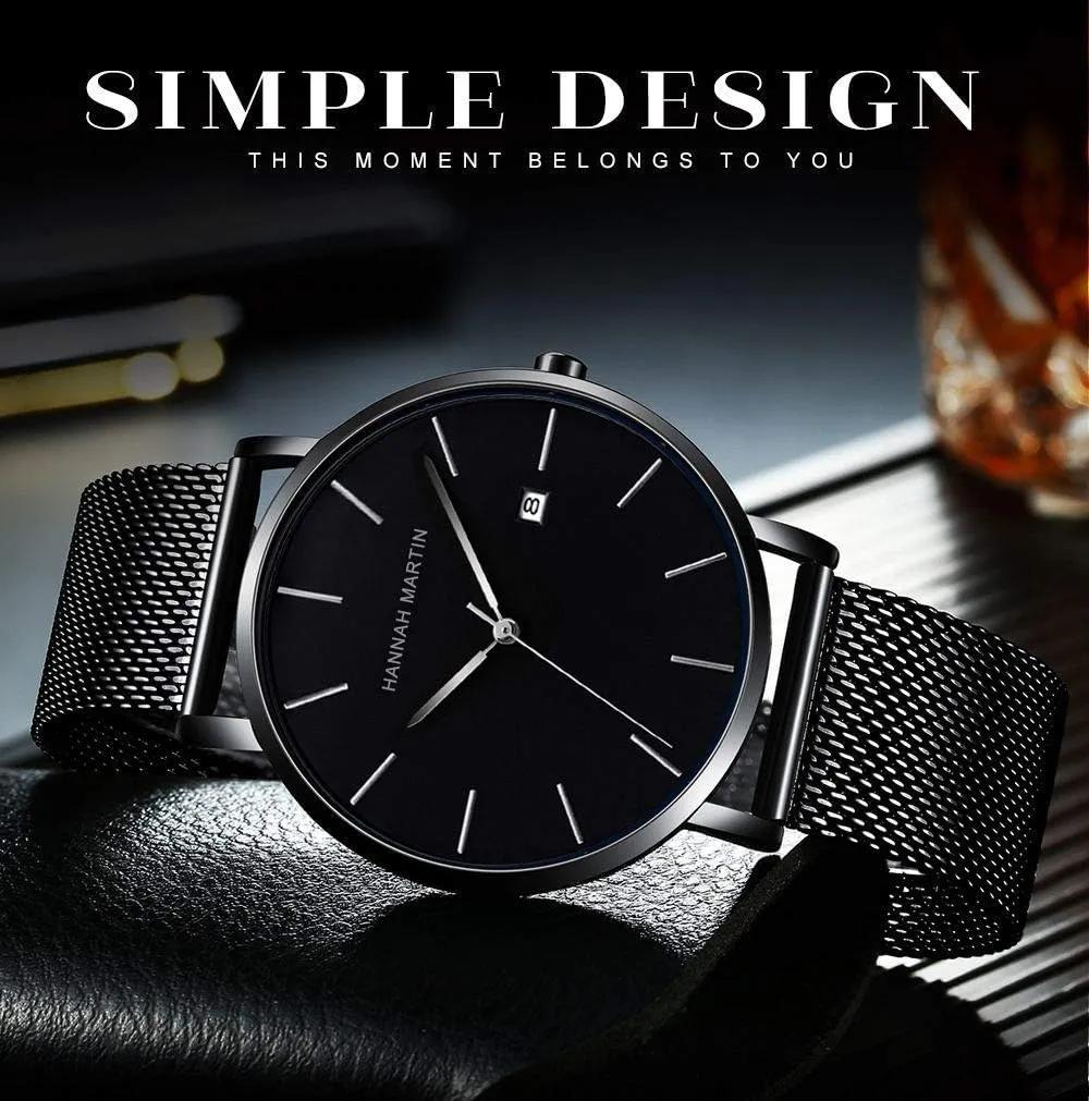 Calendar Watch Business Formal Casual Occasion Ultra-Thin Stainless Steel Mesh totality crest Band Design Watch for Men Fashion Men??s Minimalist Watch Quartz Analog Waterproof 