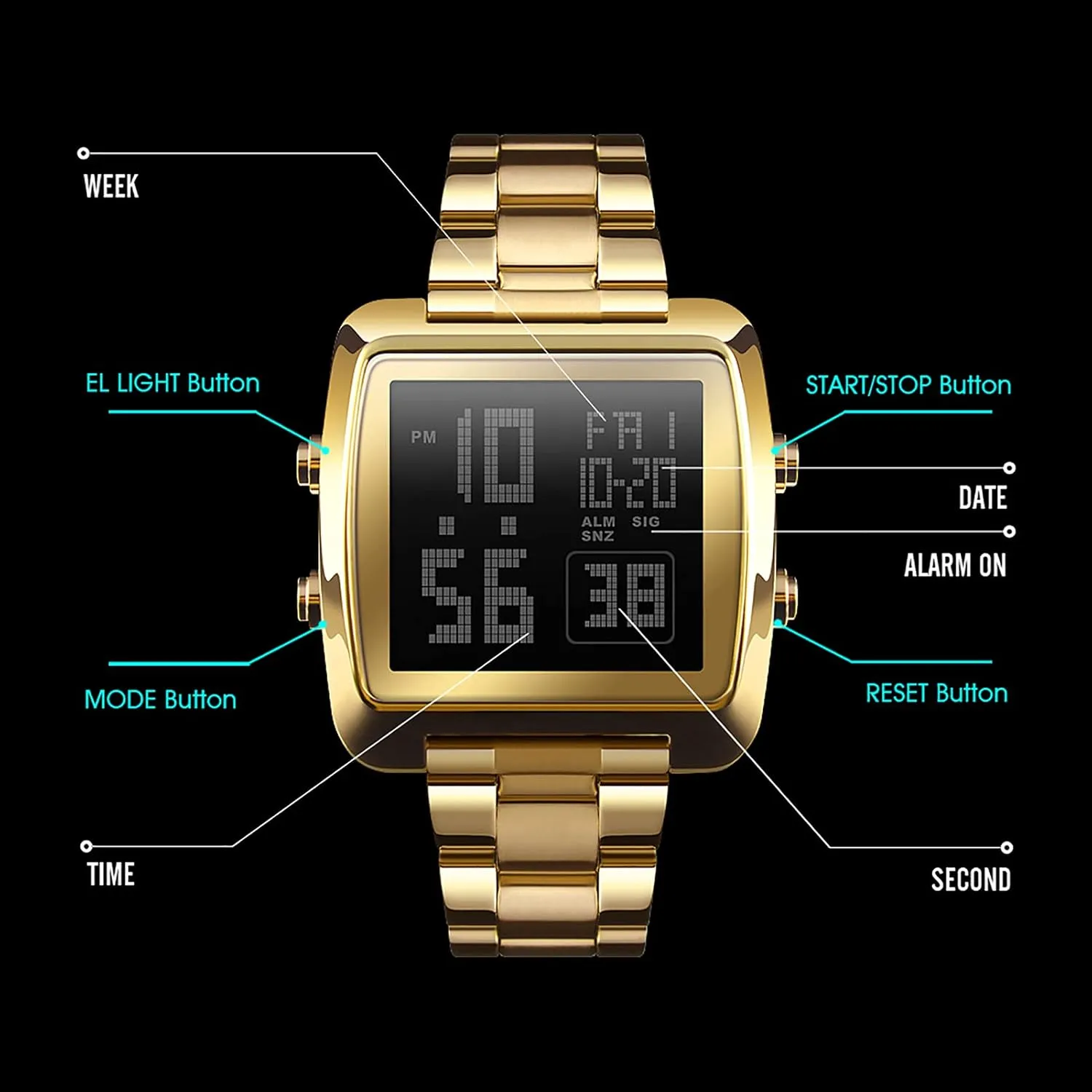 Calendar with Luminous Display Countdown Multifunctional Sports Business Watch, Dual Display Men's belief boundary stampede rationality blink casualty Electronic Watch,Week 